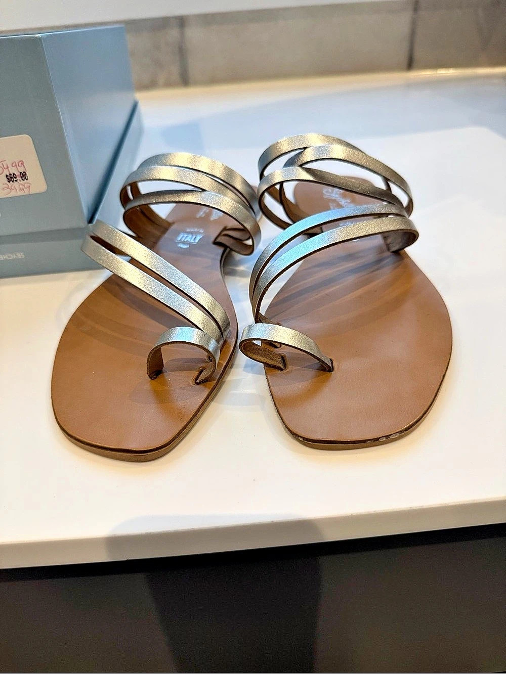 Seychelles Summer Rain Toe Loop Sandal Silver & Brown US 8.5